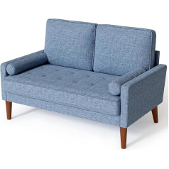 Vesgantti 2-Seater Sofa, Modern Blue Couch 2 Seater with 2 Throw Cushions, Small Fabric Couch with Armrest, Buttons Seat Cushion, Guest Sofa for Living Room, Home, Office, 121 x 77 x 87 cm