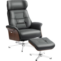 Homcom Recliner Chair with Stool, TV Chair with Reclining Function, Adjustable Headrest, Rotatable TV Chair up to 150 kg, for Living Room, Bedroom, Faux Leather, Dark Grey