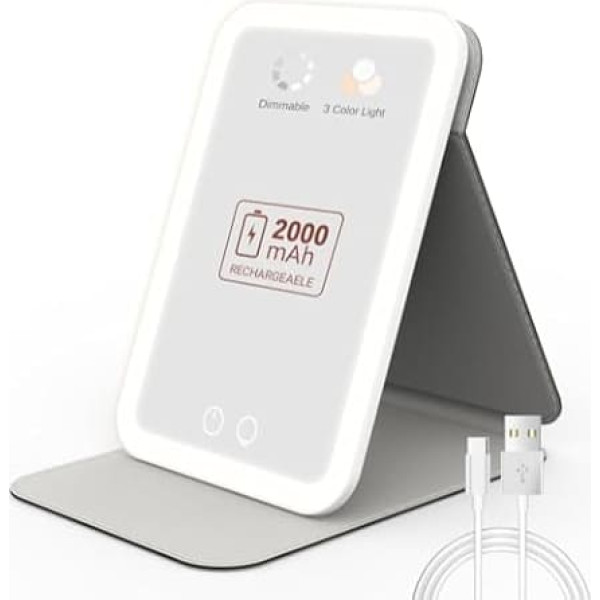 Easehold 2000mAh Rechargeable Portable Cosmetic Mirror with Light