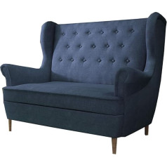 Moeblo Ear Sofa, 2-Seater Sofa Set, Fabric Velvet (Velour), Glamour Home Landscape Chesterfield - Kros (Dark Blue (Omega 86))