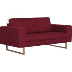 Vidaxl Sofa 2 Seater with Back Cushion Seat Cushion Two-Seater Lounge Sofa Upholstered Sofa Lounge Fabric Sofa Seating Furniture Living Room Fabric Wooden Frame Wine Red
