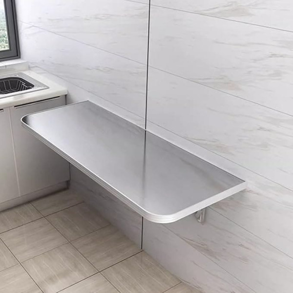 Generisch Zusammenklappbarer Arbeitsplatz zur Wandmontage mit klappbarem Klappschreibtisch, Edelstahl-Arbeitsplatte und Halterungen für Werkstatt, Garage, Büro und Zuhause