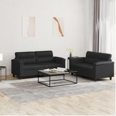 Klyeon 2-Piece Sofa Set with Cushion Black Faux Leather, Comfortable Leather Sofa in Black, Perfect for Cosy Hours in the Living Room, Living Room, Sofas