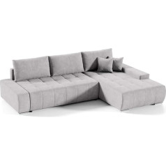 Mars Meble Draco Corner Sofa with Sleep Function + Bed Box Couch Living Room Upholstered Furniture (Right Side, Light Grey) DRAC_L