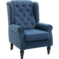 Homcom Wingback Armchair with Tufting, High Backrest, Upholstered Lounge Chair with Rounded Armrests, Wooden Legs, for Bedroom, Living Room, up to 160 kg, Blue