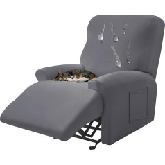 ‎Clgty CLGTY Set of 4 Armchair Protectors for Relaxing Chair, Waterproof, Stretch, Soft Polyester Armchair Throw for Recliner Chair with Side Pockets, Chair Cover for Children, Dark Grey