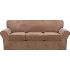 ‎Fantasdecor Pack of 4 Sofa Covers Velvet Couch Covers for 3 Cushions Couch Stretch Sofa Protective Cover with Individual Seat Cushion Covers, Elastic Furniture Protector for Pets, Machine Washable (Sofa, Luggage)