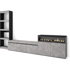 Skraut Home Living Room Wall Unit Living Room Furniture Set 310 x 186 x 35 cm for TVs up to 65 Inches Electric Fireplace Modern Style Cement