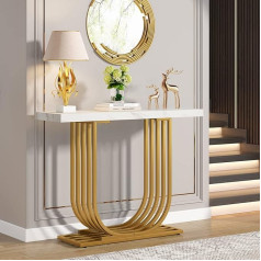 Tribesigns Modern Console Table with Gold Base 100cm Artificial Marble Entrance Table Narrow Sofa Accent Table with Geometric Metal Legs for Living Room Hallway Entrance