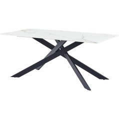 ‎Casa Vital Casa Vital Calendula 18 Dining Table, White and Gold, Sintered Stone Tabletop, Marble Pattern Surface with Golden Veins, Black Metal Legs, Powder Coated, 180 x 90 x 75 cm