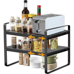 3-Tier Telescopic Cabinet Insert, Expandable Cabinet Shelf, Kitchen Cabinet Organiser, Shelf Kitchen Worktop, Kitchen Shelf, for Kitchen, Bathroom, Tabletop, Sideboard, Pantry, 35-55 cm, Black