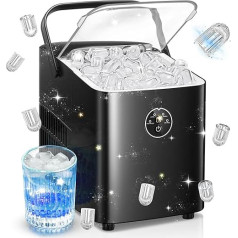 FOHERE Ice Cube Maker 14 kg 24 Hours, 8 Ice Cubes in 6 Minutes, 2 Sizes of Bullet Ice, Self-Cleaning Ice Cube Maker with Handle, Ice Scoop and Basket, Ice Maker for Party, Office, RV