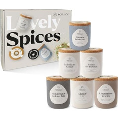 Potluck Herb Buddy Set of 6 Spice Mixes in Ceramic Pot Vegan, Gluten-Free and with Natural Ingredients