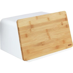 WENKO Kubo Bread Bin with Bamboo Board, Practical Bread Storage with Lid and Integrated Bamboo Chopping Board, Food Storage Container, Sustainable Bread Storage, 35 x 20.5 x 26 cm, White/Natural