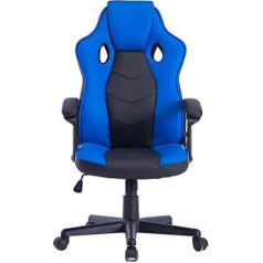 HOGAR24 ES Gaming Chair, Ergonomic Gaming Chair, Specially Designed for Video Games, Faux Leather, Padded, Height and Tilt Adjustable, Black and Blue