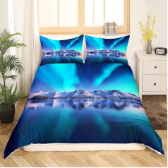 Loussiesd Aurora Borealis Northern Lights Duvet Cover Nature Astronomical Landscape Snow Mountain Bed Linen 135 x 200 cm for Children Teens 2-Piece Set