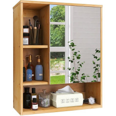 SMIBUY Bathroom Cabinet with Mirror Wall Mounted Bamboo Storage Organizer Over Toilet Space Saving Medicine Cabinet with 2 Doors and Adjustable Shelves (Natural)