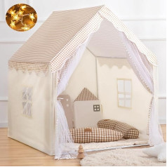 Kinder Spielhaus Indoor,Kinder Bettzelt,Spielzelt für Drinnen,Prinzessin Zelt mit Fenstern, Kinderspielhaus, Kuschelecke Kinderzimmer Dekor(Beige)