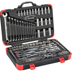 ViGOR Socket Spanner Set V3277N I 212-Piece Set I with Reversible Ratchets, Extensions, Various Bits and Socket Spanner I Comprehensive Set for Manual Operation