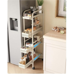 UMDONX 4 Tier Space Saving Rolling Cart Shelving Unit for Bathroom Kitchen Office White