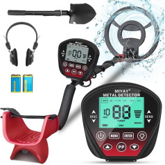 Metal Detector Set for Adults and Children - MIYAY Metal Detector Waterproof Metal Detectors Professional 10 Inch Large Search Coil, Gold Detector Height Adjustable, Large LCD Screen 6 Modes (Red)