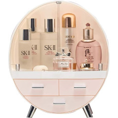 Qivange Round Cosmetic Rack Makeup Organiser Dustproof Cosmetic Storage Makeup Holder Multifunctional Display Box Case for Lipstick, Nail Polish, Brush Pink/Grey, 29.5 x 15.5 x 34 cm