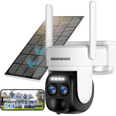 [8X Hybrid Zoom] 4K WiFi Outdoor Wireless Solar Security Camera 360 PTZ IP Camera Battery with Solar Panel AI Night Vision Color Siren Bi-directional Audio