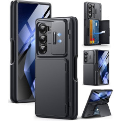 Tongate Case for Z Fold 6, with Card Holder & S Pen Holder [Glass Screen Protector & Camera Cover] Heavy Duty Hinge Protection Wallet Kickstand Phone Case for Samsung Galaxy Z Fold 6, Black