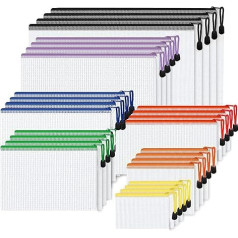Newthinking Plastic Zipper Wallets, 28 Pieces Mesh Zipper File Folders 7 Different Sizes (B4 A4 B5 A5 B6 A6) Waterproof Document Storage Bags