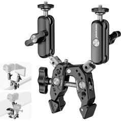 NEEWER Heavy Duty Super Clamp with 2 360° Dual Ball Head Magic Arms, All Metal Enlarged Camera Clamp Mount for Flat/Round Surface with 1/4 Inch 3/8 Inch Thread, Compatible with DJI GoPro Insta360