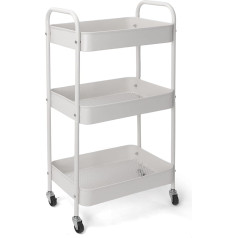 Clarisworld Storage Cart with 3-Tier Rolling Cart with Lockable Wheels and Handles, Space Saving Shelf for Multipurpose Shelf, Organiser for Home, Office, Easy Assembly (White)
