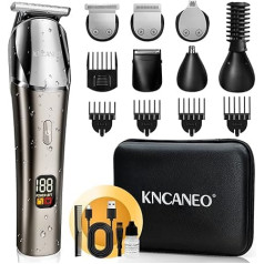 KNCANEO Men's Beard Trimmer, Professional Nose Hair Trimmer with LED, Waterproof, Rechargeable USB, Face and Body Hair Trimmer for Men with Storage Box, 11-in-1