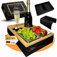 LURETI® Couch Bar Snack Box 3-in-1 with Gift Box and Extra Sofa Tray - Snack Dispenser with 2 Snack Bowls - Wooden Snack Box for Sofa, Decoration, Couch Bar with Mobile Phone and Drink Holder - Bamboo