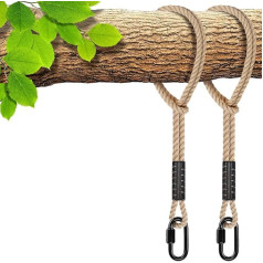 SELEWARE Hammock Straps, 12ft Tree Swing Rope for Hammock Chair Hanging Kit, Extension Rope with Carabiner for Indoor Outdoor Playground, Tree Swings, Camping Hammock Accessories (Beige,