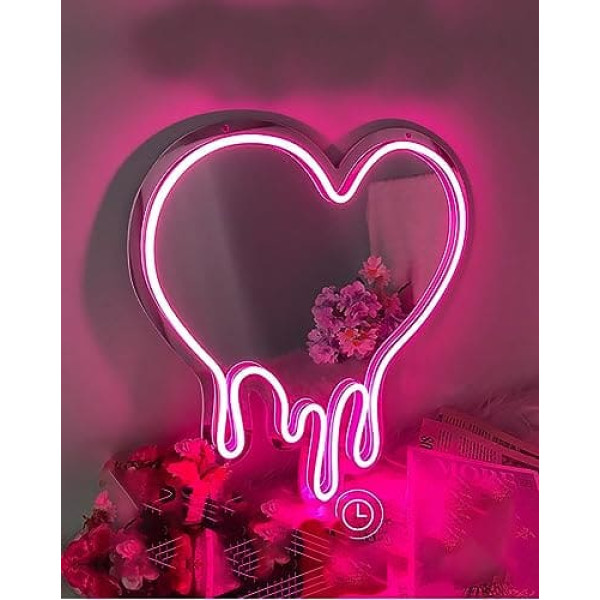 Ulalaza Acrylic Neon LED Heart/Cat/Letter/Wavy Witch Mirror Wall Decor Gothic Romantic Cute for Bedroom Home Study Dorm Wedding Decoration