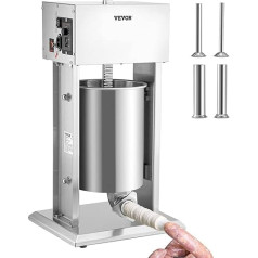 VEVOR Electric Sausage Filler Sausage Filling Machine 10 L, Stainless Steel + Aluminium, 200 W Professional Silver Sausage Machine Including 37/30/21/15 mm Filling Tubes, Adjustable Vertical Sausage
