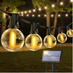 LED Solar Fairy Lights Outdoor 15 m - Solar Fairy Lights Outdoor IP65 Weatherproof Fairy Lights Outdoor 25+1 G40 Bulbs Garden Lighting Solar Outdoor Fairy Lights for Garden Balcony Party Wedding