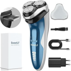 SweetLF Men's Razor Wet and Dry Use, Rechargeable Electric Shaver with IPX7 Waterproof Technology, with Beard Trimmer, 4D Rotary Heads and LCD Display