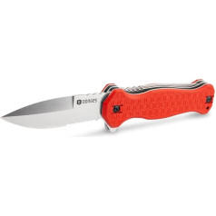 Dönges Expert Folder rescue knife, colour: red, blade: steel: D2, handle: plastic, G10, blade length: 100 mm, handle length: 135 mm, blade 1: spearpoint blade with partial serrated edge