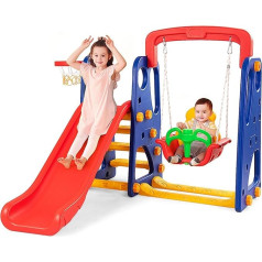 COSTWAY 3-in-1 Children's Playground, Children's Slide & Swing & Basketball Hoop for Children from 3-8 Years, Swing Frame, Children's Swing, Children's Slide for Outdoor and Indoor Use