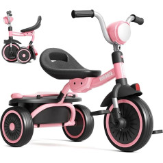 KORIMEFA Children's Tricycle, Foldable Toddler Tricycle with Reflector, Adjustable Seat for Boys and Girls from 1 Year Baby Tricycle (Pink)