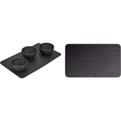 Villeroy und Boch Manufacture Rock Set of 4 Dip Bowls & Villeroy and Boch - Manufacture Rock Multifunctional Plate Rectangular Modern Dinner Plate Made of Premium Porcelain, Black