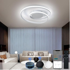 Smart LED Ceiling Light Compatible with Alexa App Google Home, Dimmable Ceiling Light with Remote Control, 2500 Lumens, Round Modern Ceiling Light for Living Room, Bedroom, Diameter 48 cm