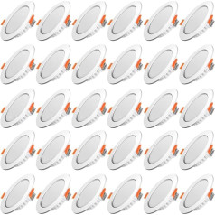 Tofisr LED Recessed Spotlight, Flat 230 V, Includes 30 x 5 W Recessed Lights, Slim Ceiling Spotlight, IP20 Downlights, Cool White, 6000 K LED Spotlights Set