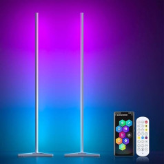 MIWATT RGBIC LED Floor Lamp 143 cm Dimmable with App, DIY Height Removable, 16 Million Colours, 300 Scene Modes, Music Sync, Timer - Stylish Corner Lamp for Living Room, Pack of 2