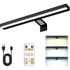 Picture Lights for Paintings, Rechargeable, Black, 30 cm, 1.8 W, Rechargeable Painting Light for Presenting Artwork, Magnetic Wireless Picture Light, Dimmable with Remote Control