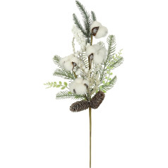 Artificial Fir Branch with Berries Cones Eucalyptus Cotton Snowed 63 cm Decorative Branch Fir Green Advent Wreath Decorative Accessories Wreath Christmas Decoration Stem Artificial Branch Artificial