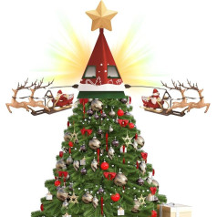Glac Store Rotating Sleigh Christmas Tree Topper Reindeer Snowman Santa Music LED Sound