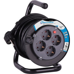 Electraline 100238 Cable Reel H05VV-F 3G1.5 10 m Cable - IP20 Indoor / Cable Reel with 4 Schuko Sockets / Cable Box with Extension Cable / Cable Roller with Crank Handle