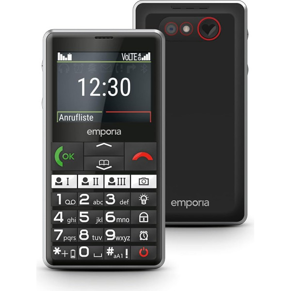 emporia PURE-LTE, Senior Mobile Phone 4G, Button Mobile Phone without Contract, Mobile Phone with Emergency Button, Black